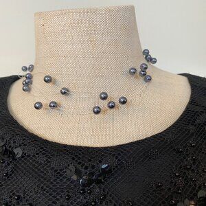 Floating Faux Black-Pearl Necklace
